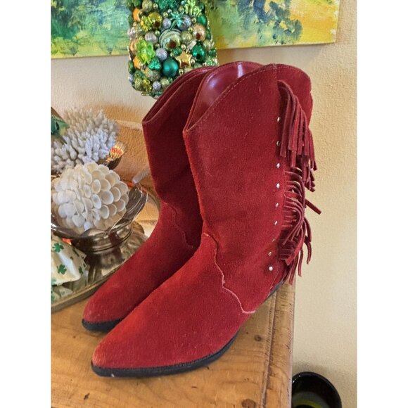 Arizona Jean Company Red Suede Leather Western Cowboy Pointed Toe Boots 7M - Picture 4 of 14